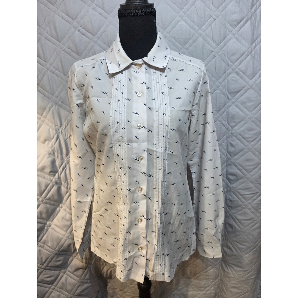 Panther Womens Vintage Pintuck Button Down Shirt Botanical Print Long Sleeve